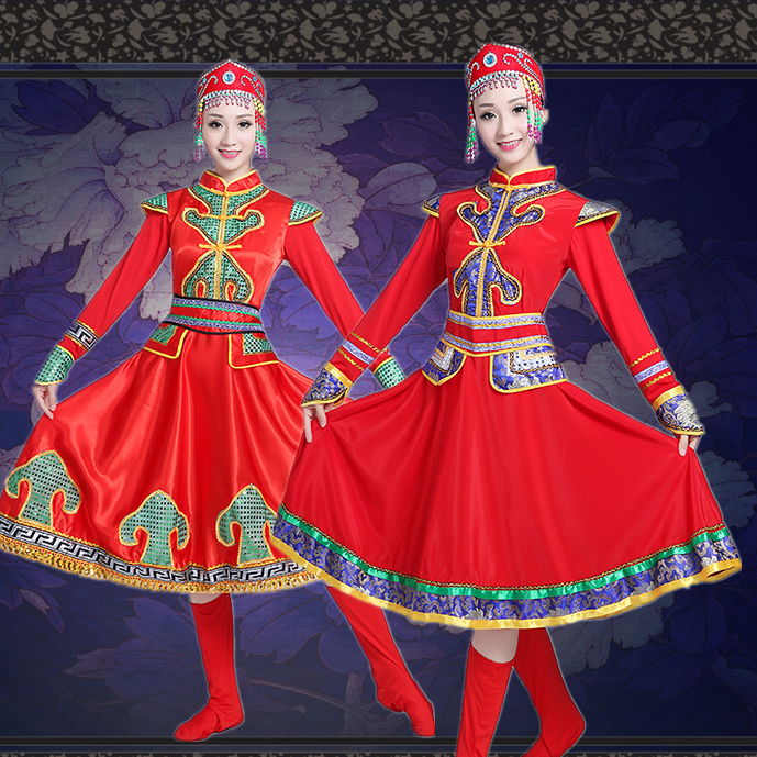 新款蒙古衣服族女服裝民族風袍子開場舞大擺裙現代成人舞蹈演出服