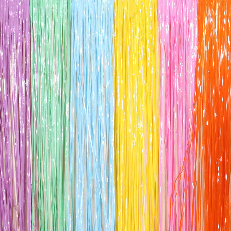 Rainbow Colorful Tinsel Curtain Birthday Party Background Wall Decorative Macaron Color Stripes Ribbon Wedding Room Arrangement Tassel