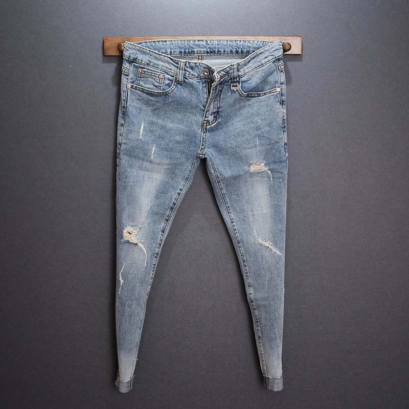 perle en neuf points jeans style trou de la version coréenne de slim type 8 points peu serrés eights été grattage pourris 9 pantalons perle en neuf points jeans style trou de la version coréenne de slim type 8 points peu serrés eights été grattage pourris 9 pantalons