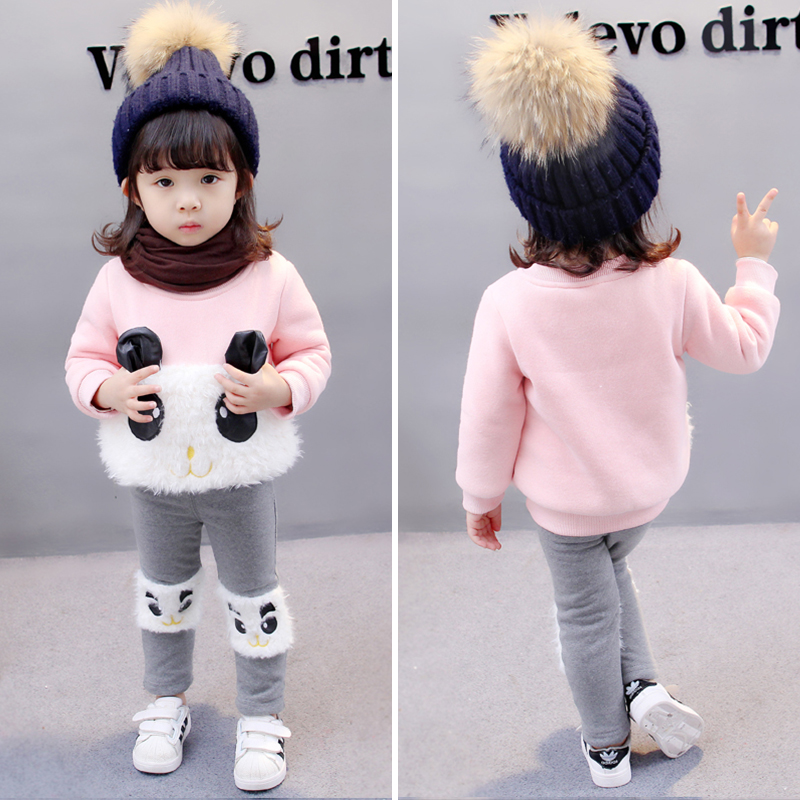 女寶寶鼕裝套裝新款保暖衛衣鼕季女童韓版1-2-3歲加絨加厚兩件套