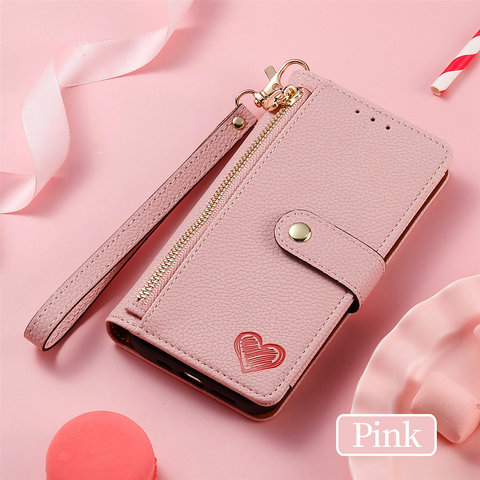 Light pink — Hearts Wallets Folio Flip Magnetic Synthetic Leather Card Holder Folding Stand With Wrist Lanyard Strap 8, 8
