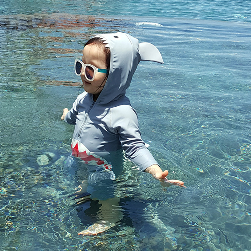 韓國潮兒童泳衣連體鯊魚可愛男女童小中童寶寶防曬遊泳衣泳褲套裝
