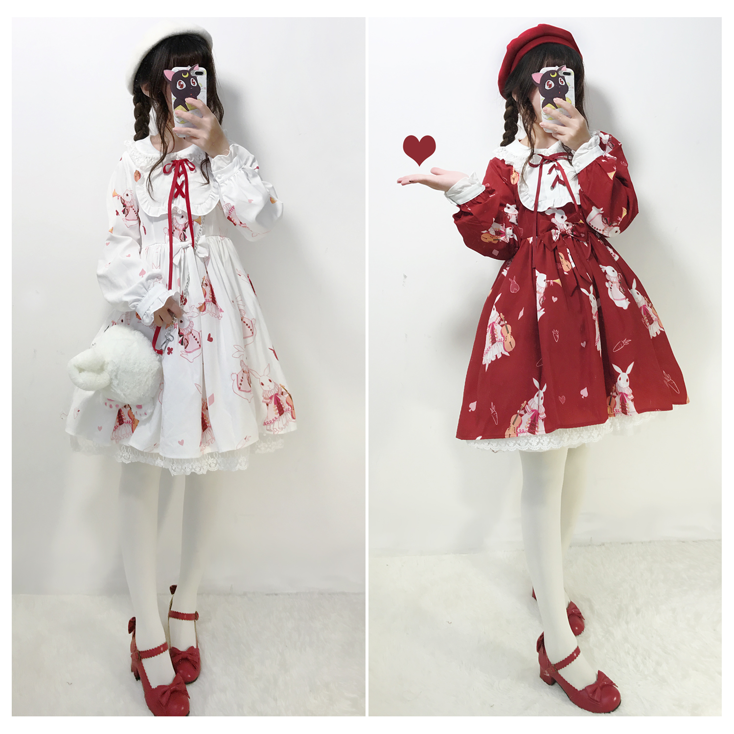 【】可愛lolita娃娃領復古樂器兔軟妹連衣裙