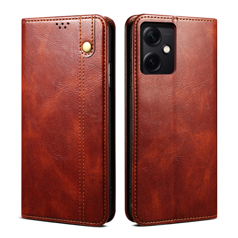 Brown — Business Wallets Folio Flip Crazy Horse Synthetic Leather Card Holder Folding Stand Note 12, Note 12 Pro, Note 12