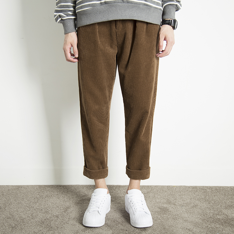 Men's autumn and winter corduroy pants, men's nine-point pants, loose trendy harem pants, Japanese retro casual pants, men's straight