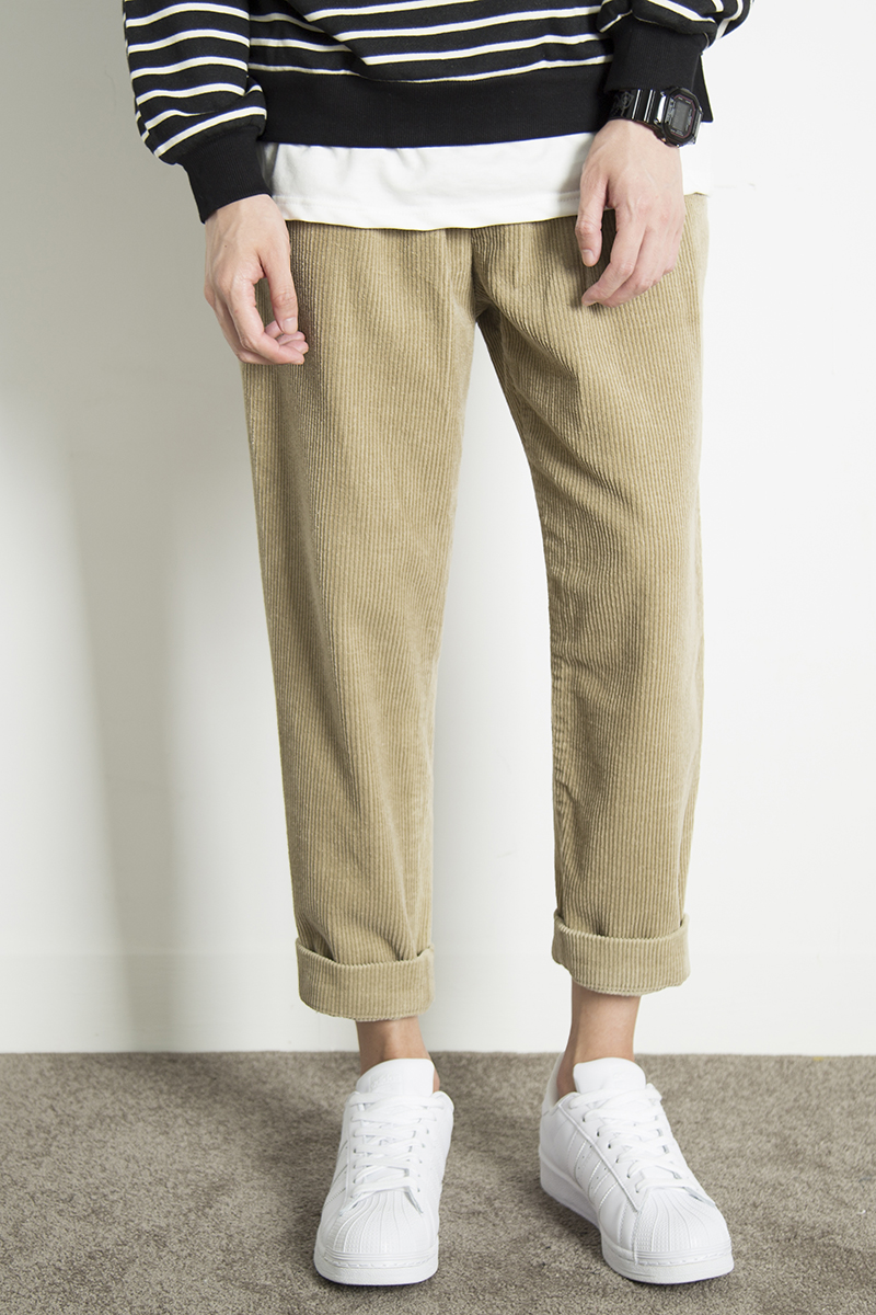 Men's autumn and winter corduroy pants, men's nine-point pants, loose trendy harem pants, Japanese retro casual pants, men's straight