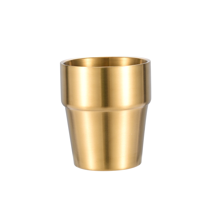 304 Double Layer Stainless Steel Mug Korean Restaurant Dining Cup Golden Kindergarten Anti-Scald Tea Cup Beer Cup