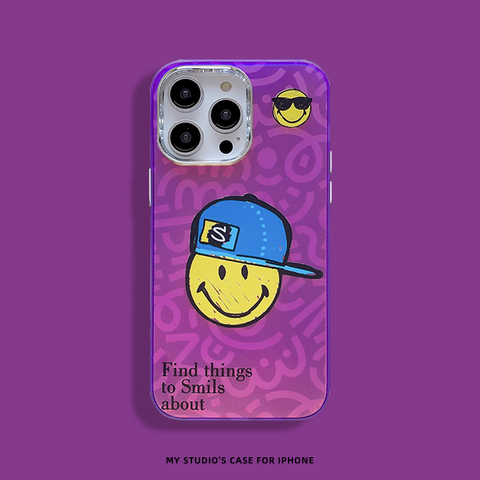 Purple — New Smiley Face Cartoon 15, 14, 13, 12 iPhone Case