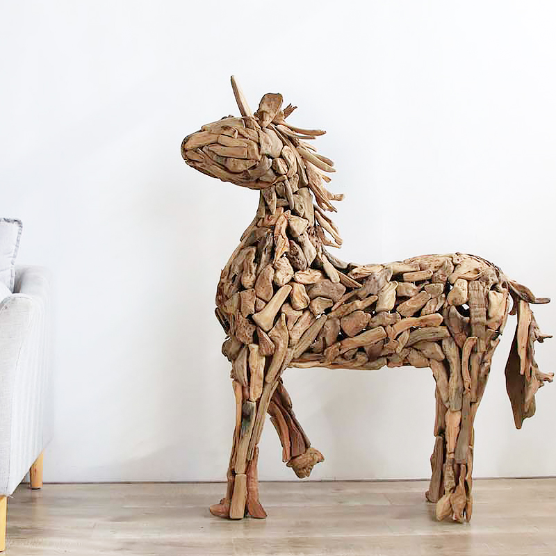 large solid wood rhinoceros unicorn decoration outdoor floor modeling hotel shopping mall garden animal creative decoration