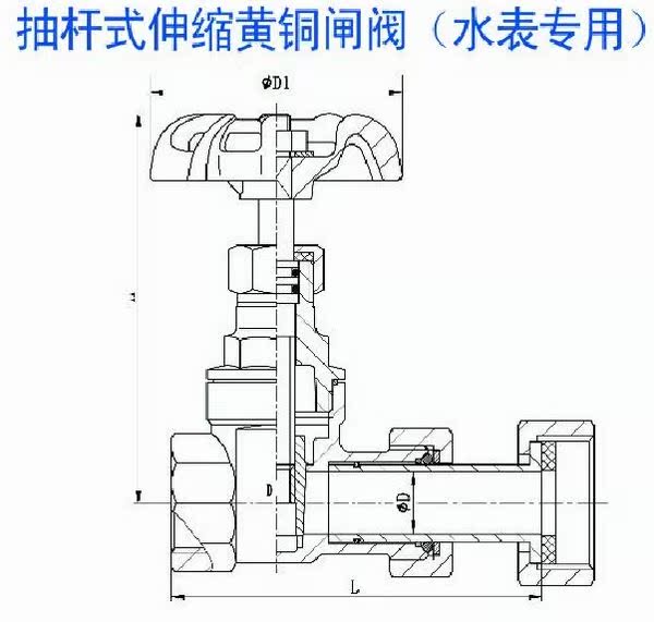 中国网库 机械及行业设备 阀门 闸阀 盾安牌 抽杆式伸缩黄铜闸阀 表前