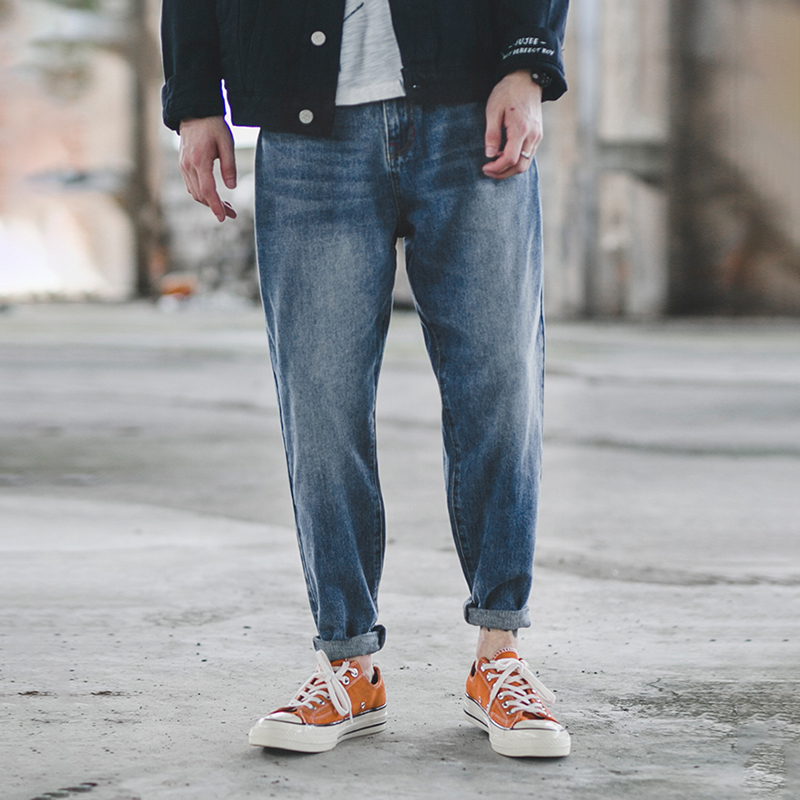 Tokyo Wardrobe Japanese Original Loose Jeans Men's Straight Retro Cropped Pants Trend Slim Casual Pants Feet