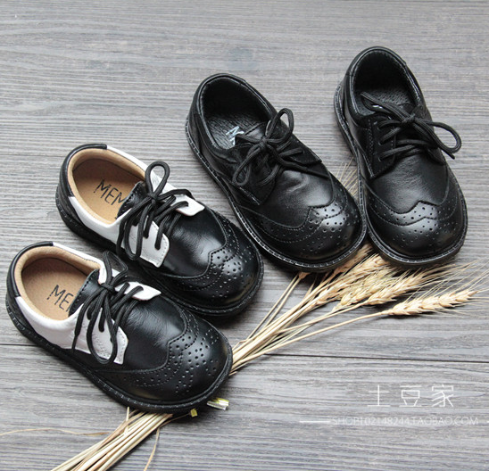 牛皮正裝兒童皮鞋新款演出幼兒黑色白色春秋季男童女童英倫寶寶鞋