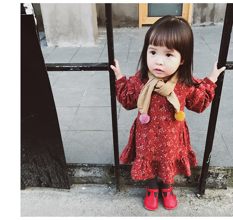 女童寶寶鼕季連衣裙女1-3歲加絨加厚夾棉碎花蘇菲亞公主裙森女裙