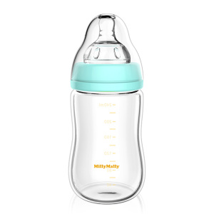 婴儿玻璃奶瓶防摔防胀气硅胶宽口径吸管新生儿宝宝用品240ml150ml