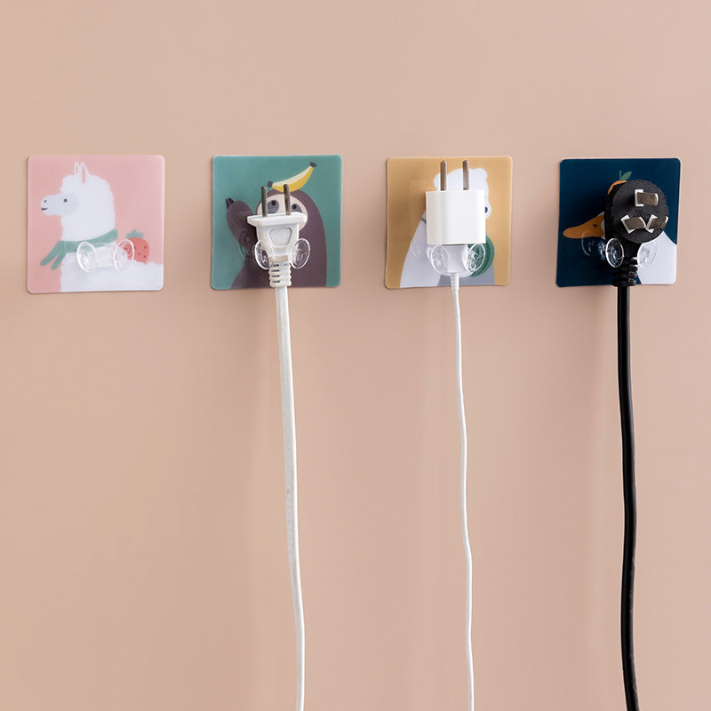 ที่แขวนอเนกประสงค์ 创意放插头挂钩免打孔无痕贴粘钩沾电源线收纳挂架可爱插座固定器  