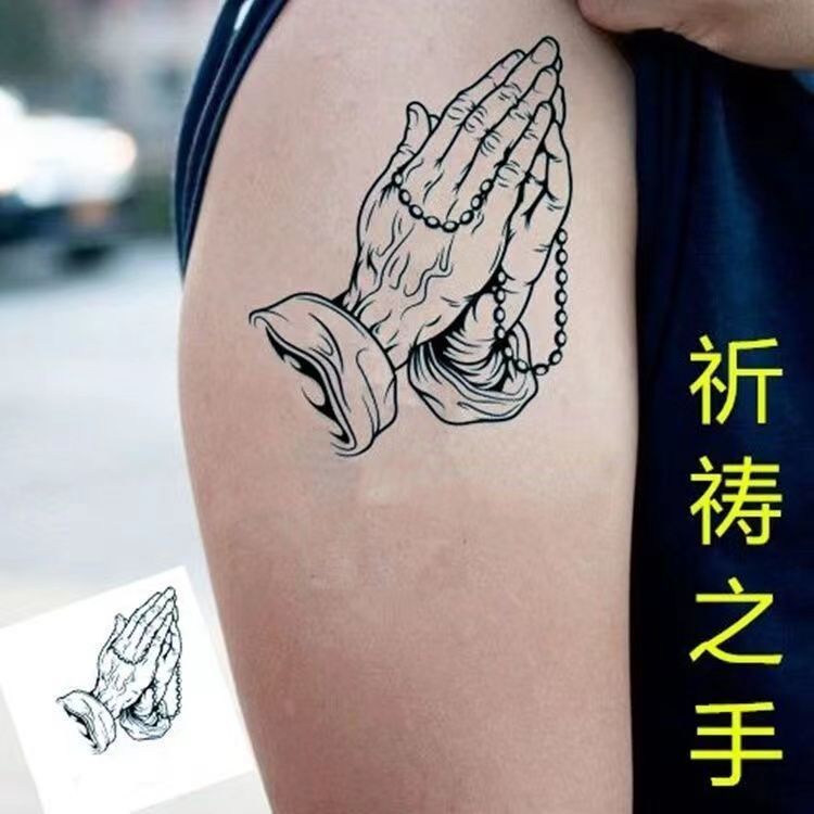 Praying Hands Buddha Hand Tattoo Sticker Herbal Semi-Permanent Tattoo Color Eye Totem Arm Simulation Tattoo Full Sticker