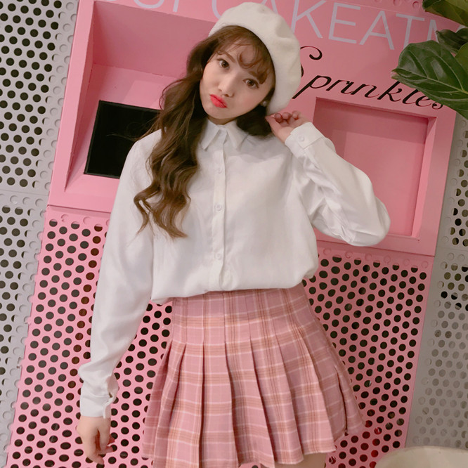 2017秋季女裝新款韓版百搭學生打底衫上衣修身甜美學院風長袖襯衫