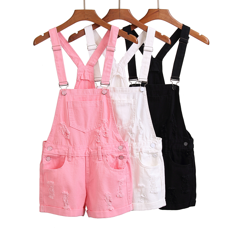 version coréenne de la chic rose perle à taille haute en denim sangle short d'été de sexe féminin étudiants lâche trou de halter d'une seule pièce de pantalon marée version coréenne de la chic rose perle à taille haute en denim sangle short d'été de sexe féminin étudiants lâche trou de halter d'une seule pièce de pantalon marée