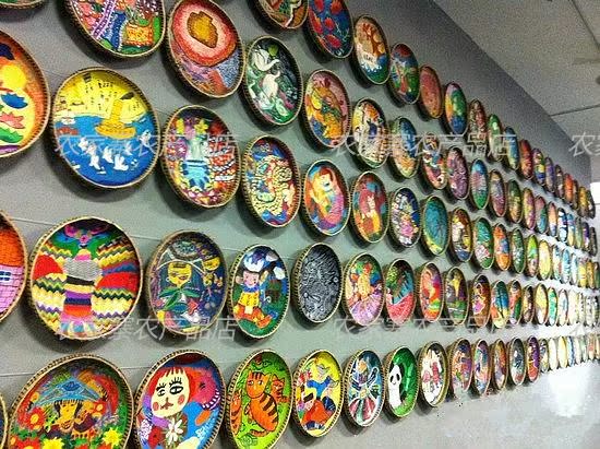 幼儿园餐厅农家乐装饰画画竹编竹匾无孔竹筛筲箕竹篓米筛簸箕晾晒