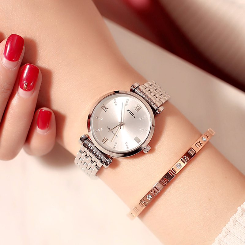 香港致豪ZHHA时尚简约镶钻罗马刻度女士钢带防水时装石英手表包邮