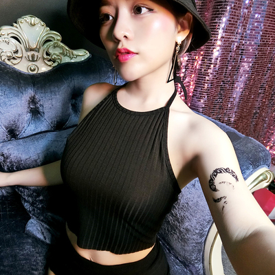 夏季美背吊带小背心女 性感系带露背ulzzang短款露脐打底挂脖上衣-淘宝网