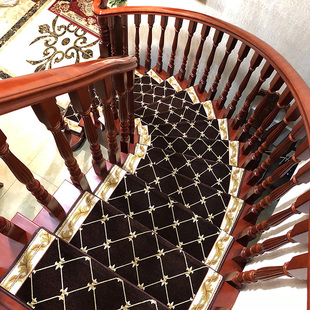 定制欧式实木旋转楼梯贴踏步垫防滑家用塑胶免胶自粘满铺地毯垫子