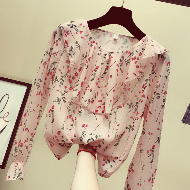 代古拉k 雪纺花衫碎花宽松洋气小衫长袖2018新款早秋