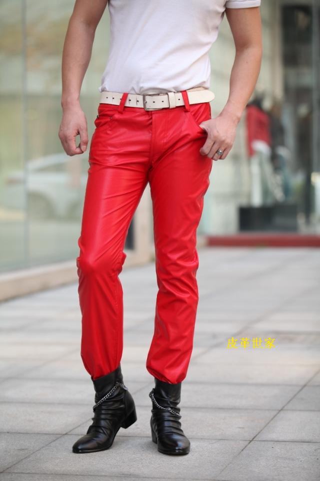 leather trousers red