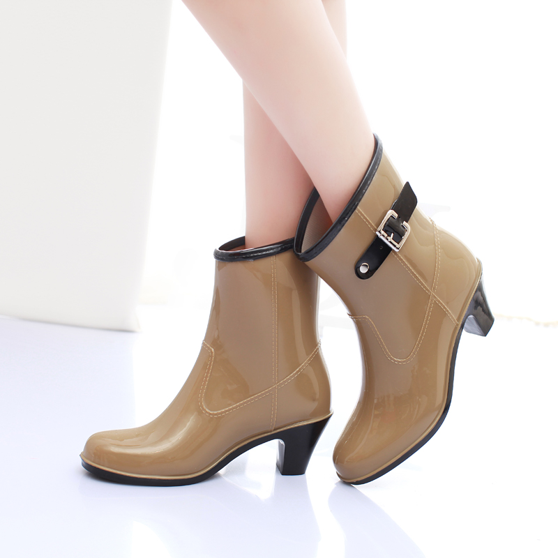 時尚韓國氣質高跟女雨鞋秋鼕中筒雨靴加絨加棉保暖可脫卸水鞋