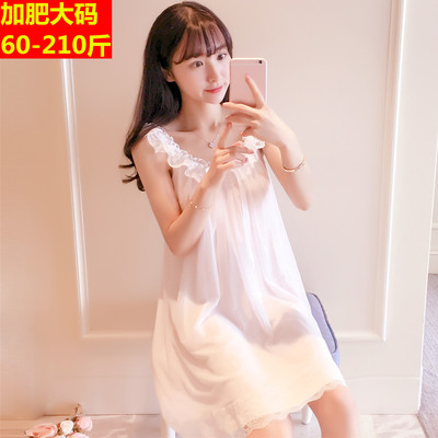 胖MM夏季睡衣女蕾丝冰丝吊带加大码加肥莫代尔纯棉宽松睡裙200斤-淘宝网