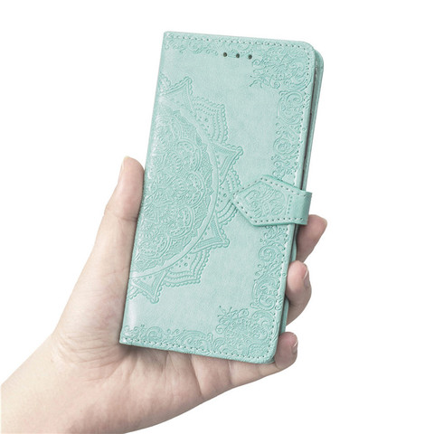 Green — Zenfone 7, Zenfone 7 Pro Wallets Folio Flip Magnetic Synthetic Leather Card Holder Folding Stand Embossed Mandala