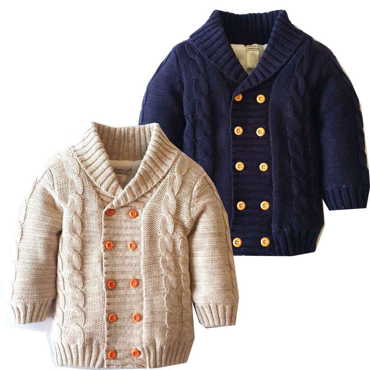 秋鼕季兒童寶寶純棉針織開衫加絨加厚毛衣0-3歲4男童保暖連帽外套