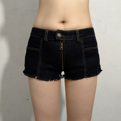 百搭黑色牛仔超短裤女中腰夏新款性感露出紧身热裤全拉链开裆-淘宝网 百搭黑色牛仔超短裤女中腰夏新款性感露出紧身热裤全拉链开裆-淘宝网