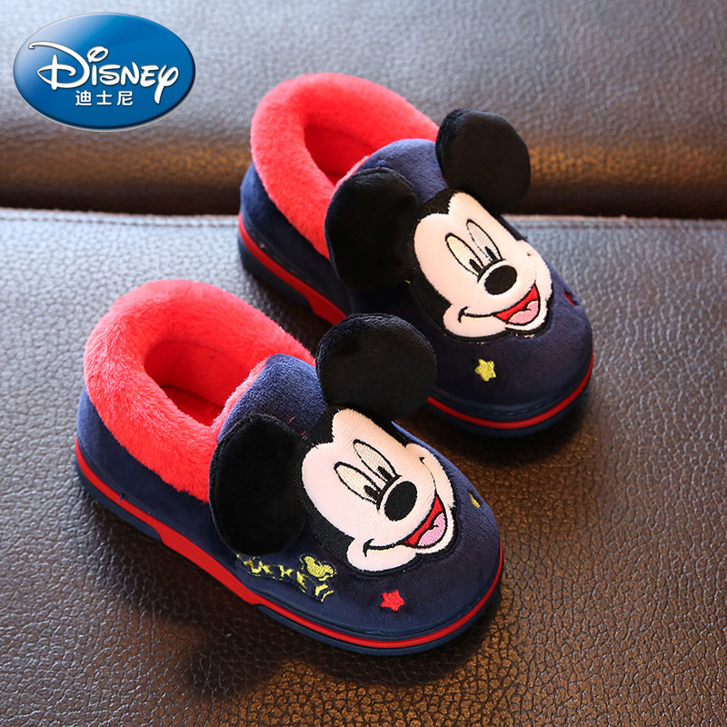 2017鼕季迪士尼兒童棉拖鞋包跟卡通居家保暖男童女童寶寶棉鞋軟底