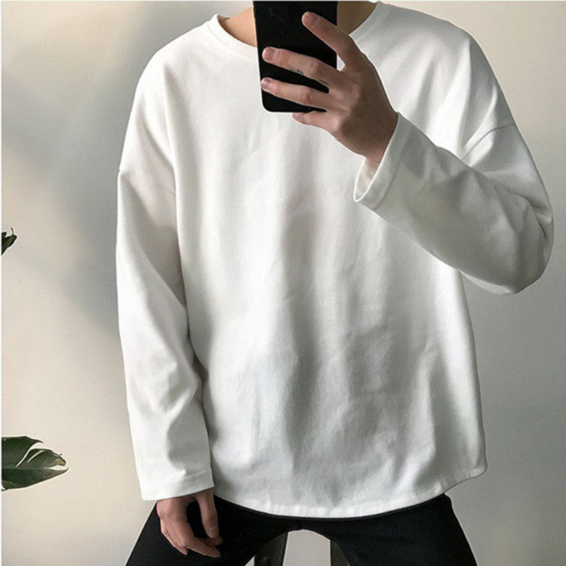 เสื้อแขนยาว 男装白色内搭打底衫潮流长袖T恤男生加绒宽松上衣秋冬季保暖衣服  