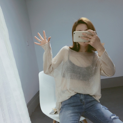 冰丝薄针织衫女夏镂空针织罩衫薄款宽松套头防晒性感透视网纱上衣-淘宝网