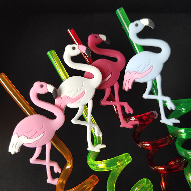 Free Shipping Creative Drinking Water Funny Colorful Flamingo Shape Artistic Straw Children Cute Cartoon Drinking Artifact 4 Pieces