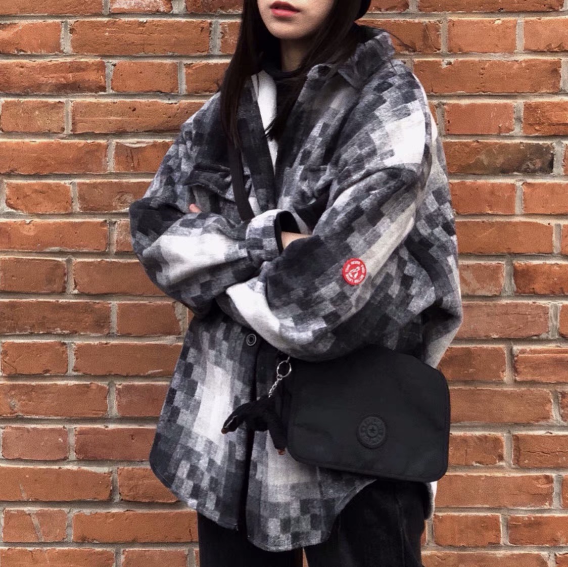 Sishu Chaoshe F426 mosaic plaid woolen long sleeve shirt jacket men and women couple tide brand jacket