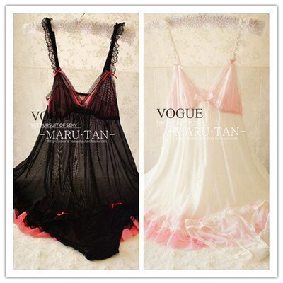 一件包邮【Maru碳家】超仙日系甜美半透明睡裙配内裤套装蕾丝花边-淘宝网