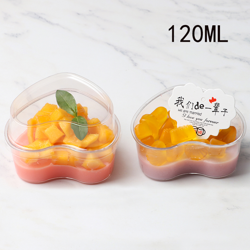 Heart-Shaped Mousse Cup Creative Transparent Disposable Dessert Table Small Cute Pastry Cake Dessert with Lid Pudding Cup