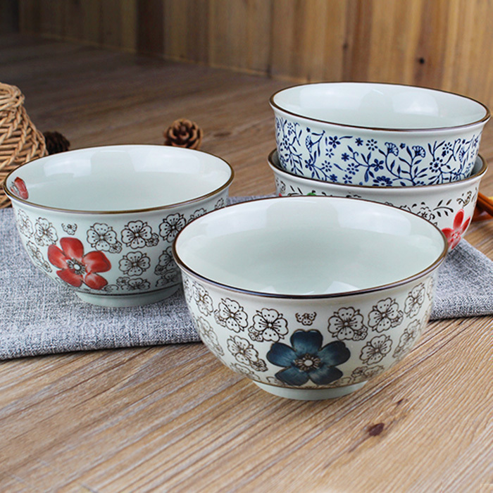 5-Inch Edge Protection Bowl Japanese Style Ceramic Rice Bowl Chopsticks Bowl Small Bowl Underglaze Color Ceramic Tableware