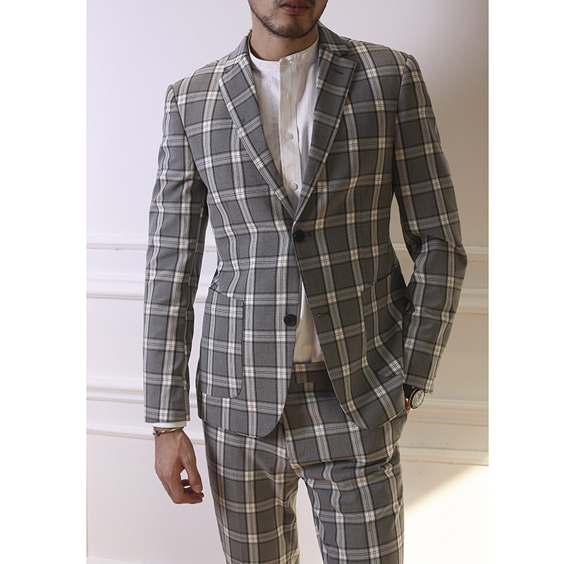 version coréenne de l'automne mince étendue de la non-fer unique poitrine slim fit business casual carreaux costume de costume d'homme de robe gris version coréenne de l'automne mince étendue de la non-fer unique poitrine slim fit business casual carreaux costume de costume d'homme de robe gris