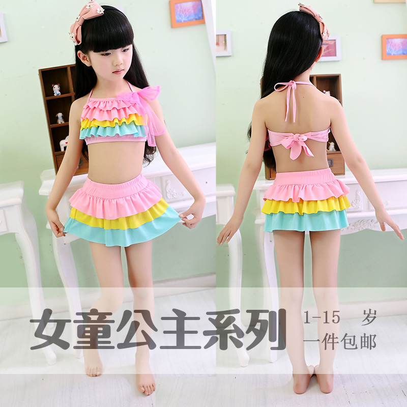 新款女童泳衣學生韓版寶寶遊泳衣女孩兒童裙式分體比基尼溫泉套裝