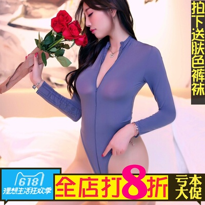 新款情趣内衣泳装死库水性感透视装拉链紧身高叉长袖连体衣女模特-淘宝网