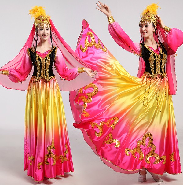 新疆演出服民族服裝開場舞大擺裙維族舞蹈服女裝伴舞裙廣場舞服裝