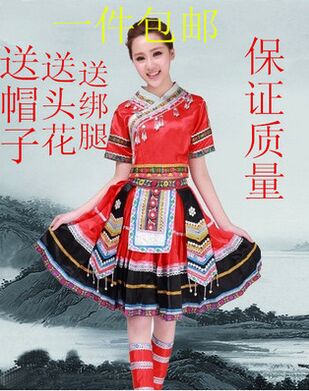廣西壯族服裝土家族苗族舞蹈彝族演出服百褶裙少數民族舞蹈服飾女