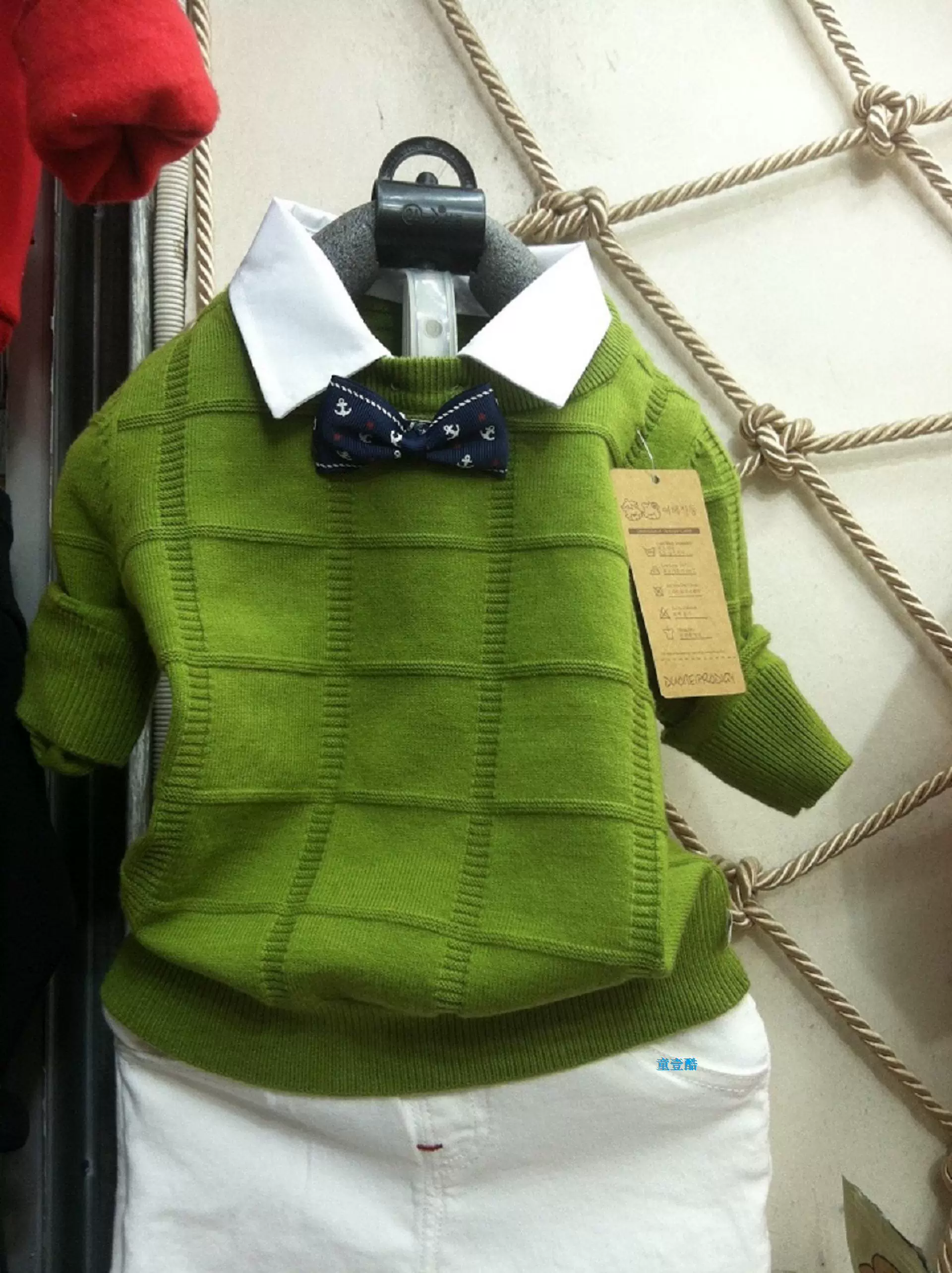 童裝男童毛衣假兩件加絨加厚秋鼕裝新款套頭針織兒童襯衫領羊毛衫