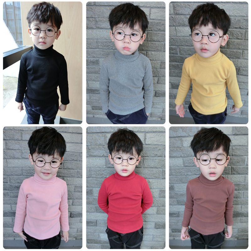 秋鼕兒童加絨打底衫2-3-5歲男童小童高領T恤寶寶純棉加厚保暖上衣