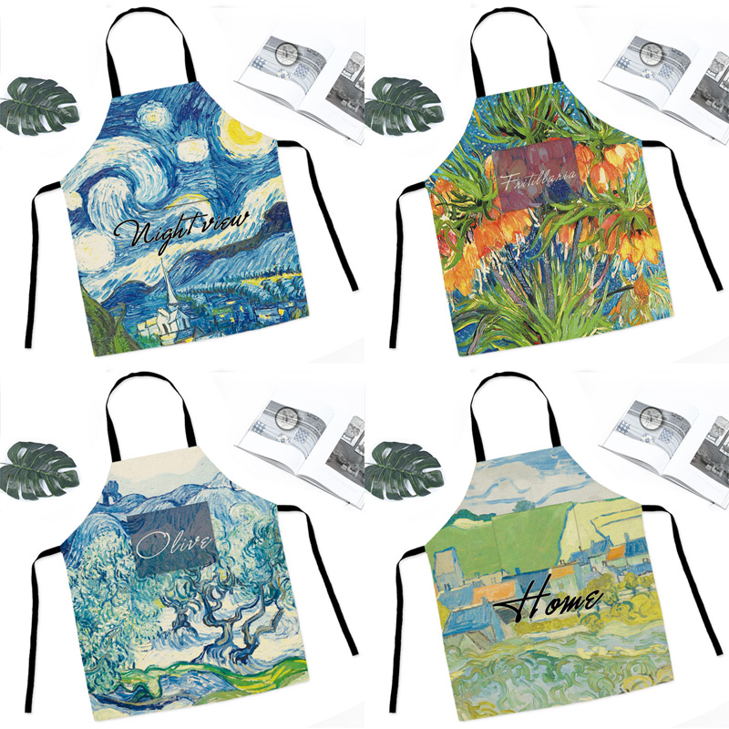 Oil Painting Overclothes Cute Household Kitchen Summer Breathable Apron Painting Room Cooking plus Large Circumference Belt Pocket