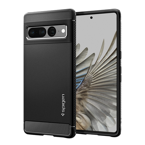 Black — SGP Spigen Rugged Armor Tough Shockproof Silicone TPU High End Premium 7, 7 Pro Google Pixel Phone Case